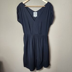 ANAGRAM Womens |8| Black 100% Silk Ruched Cap Sleeve Surplice Double-V Dress